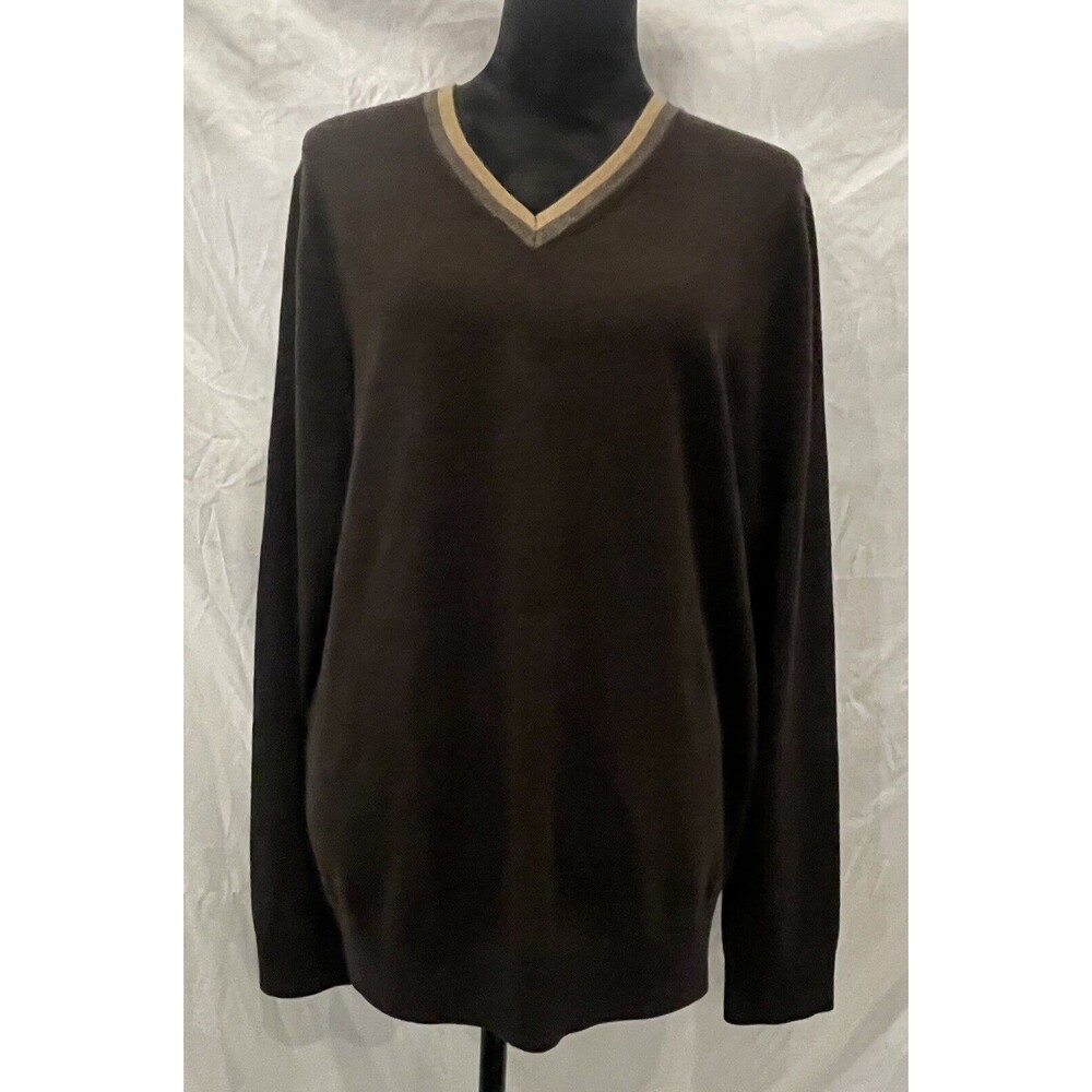 Merona Italian Merino Wool Brown Pullover Long Sleeve Sweater Mens Size Large